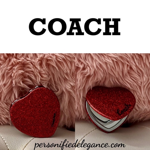 NEW Coach Wine Multi Glitter Heart Shaped Compact Mirror - Picture 9 of 16